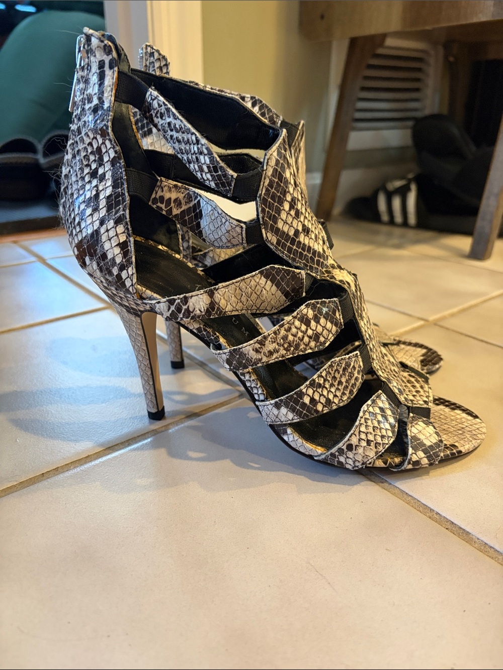 Ivanka Trump Snake-Print Strappy Stiletto Sandals - Black & Cream